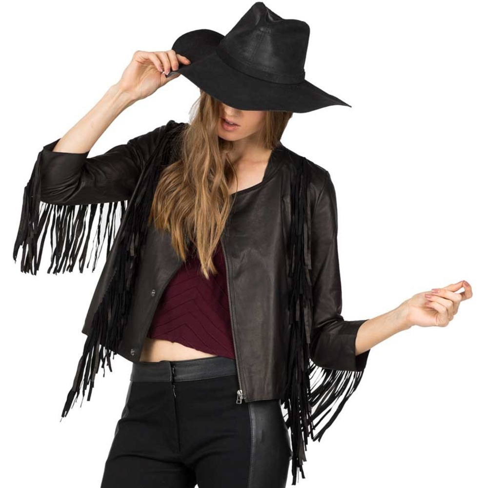 NEW Cleobella Everly Fringe Moto Leather Jacket S